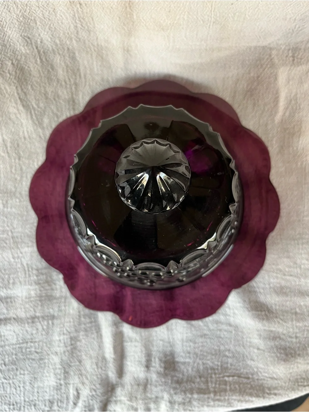 Vintage Mosser Amethyst Glass Covered Butter Dish with Grape design/ Fairy Lamp